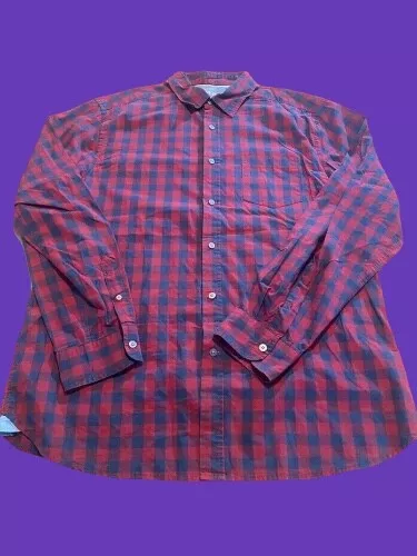 Howick Men's Long Sleeved Shirt Cotton Red Blue Check Size Large