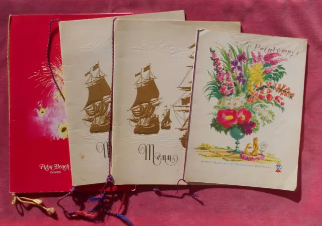 Lot de 5 Menus 1958-59-77 : Paquebots - Palm Beach - Orange  !