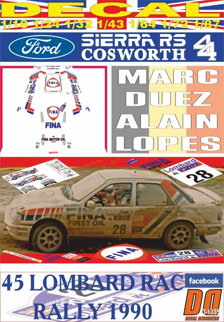 FORD SIERRA COSWORTH n° 10 RALLYE DU VAR 1990 RIGOLLET DECAL 1/43e