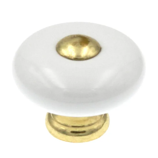 Amerock Allison Polished Brass and White Ceramic 1 1/4" Round Cabinet Knob 69228