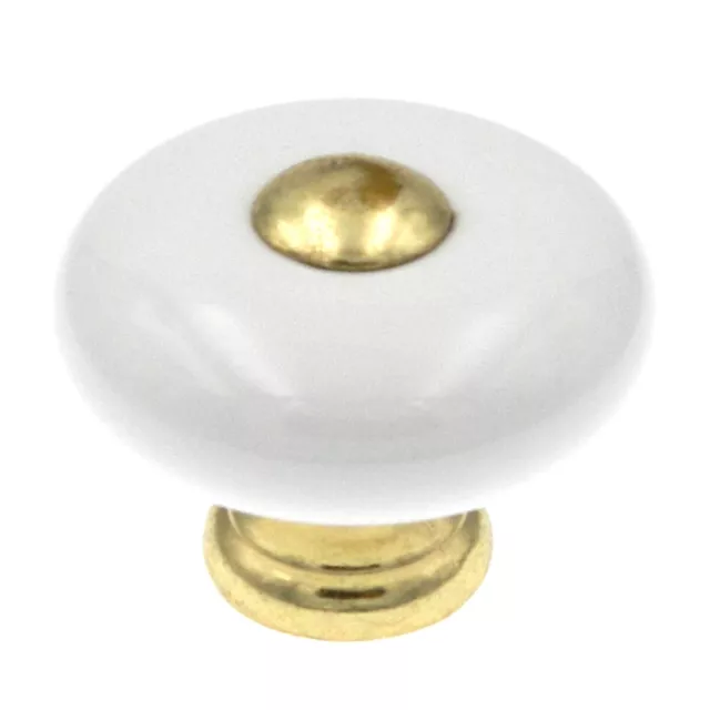 Amerock Allison Polished Brass and White Ceramic 1 1/4" Round Cabinet Knob 69228