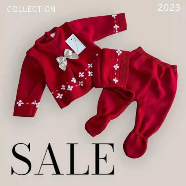 Baby Mädchen rot Weihnachten spanisch romanisch Schleife Strick Outfit 3-teiliges Geschenkset 0-3M