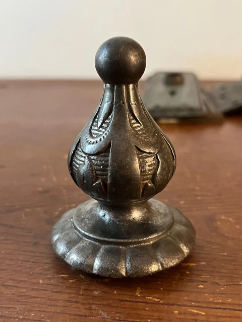 Antique vintage large 3" heavy cast iron victorian lamp stove finial light part
