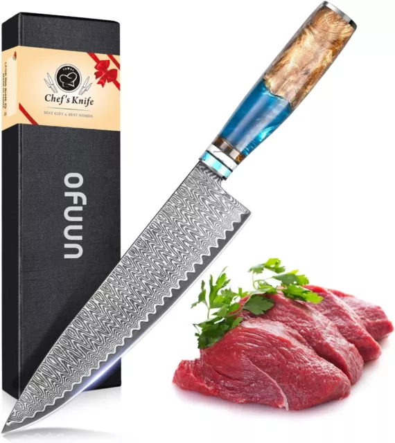 Coltello da Cucina Professionale 20cm in Acciaio Damascato Coltello Chef Santoku