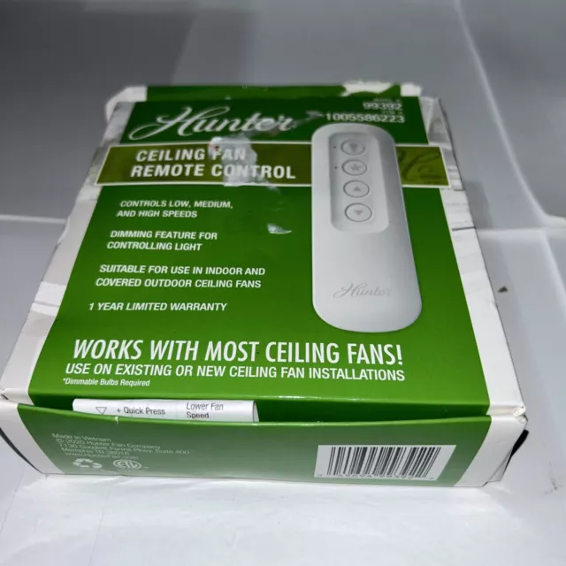 Hunter-Universal 3 Speed Damp Rated Ceiling Fan Remote Control 99392 New Sealed