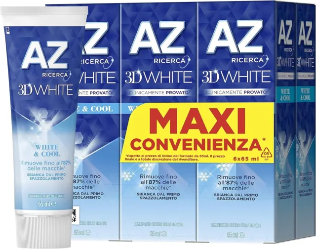 x6 Dentifricio AZ 3D White Cool con Azione Sbiancante, 3 Benefici in 1
