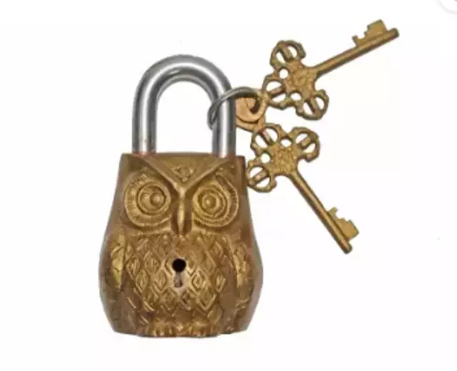 Exclusive Brass Owl Look Hand crafted Antique Style Pad Lock 500g Exclusive Gift