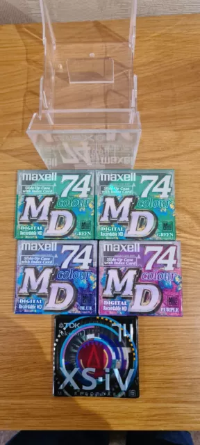 5 New Sealed Minidiscs 74 Min. 4 X Maxell Colour& 1 Tdk. Maxell Storage Inc.