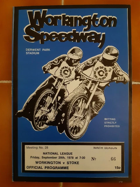 WORKINGTON vs STOKE SPEEDWAY PROGRAMME 29/9/1978 (EXCELLENT CONDITION)