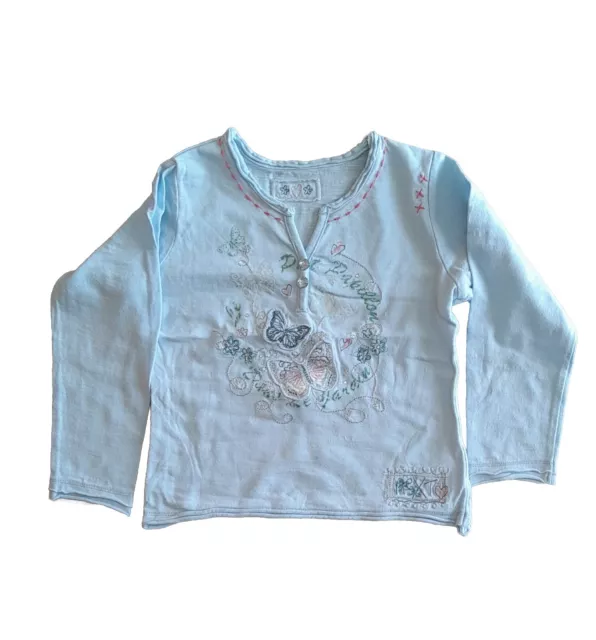 Girls NEXT 100% Cotton Blue Butterfly Embroidered Long Sleeve Top age 2-3 Years