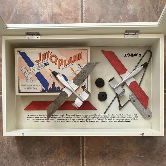 VTG ABBO CRAFT JETOPLANE Set w/Box Pressed Steel Glider Flying Toy