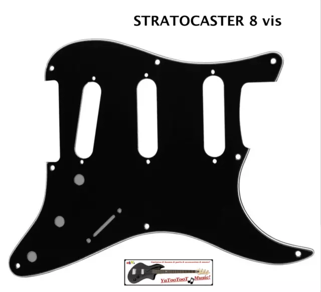 NEW PICKGUARD STRATOCASTER 8 trous - SSS - black - 3 ply pour guitare strat