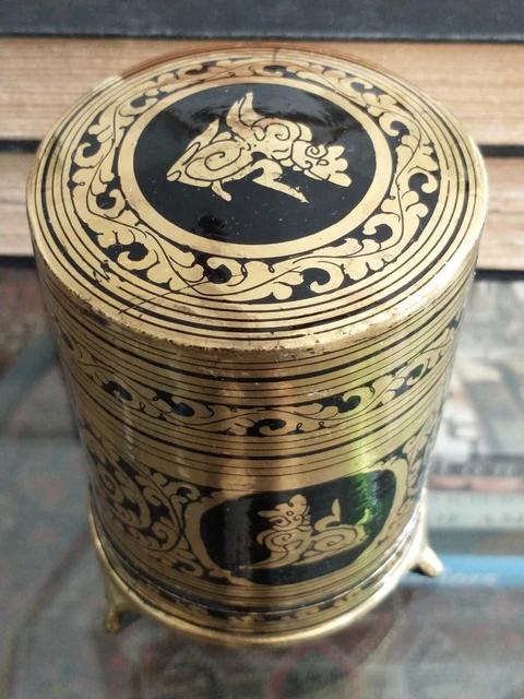 Antique Burmese Black & Gold Lacquer Betel Nut Cigarette Box Vtg Myanmar Shwezar 9
