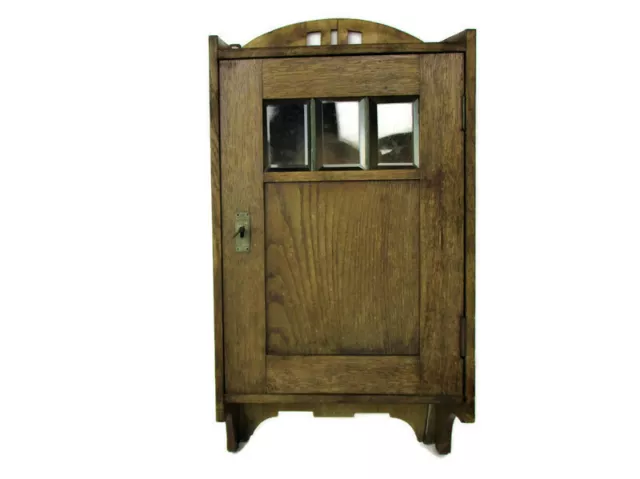 Vintage Kitchen Apothecary Bathroom Cabinet Hand Carved Wood Leaded Glass Door