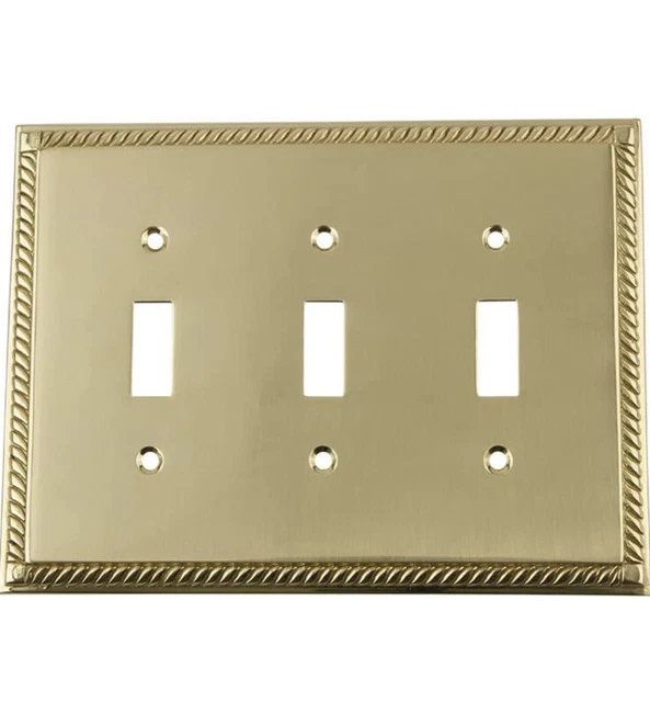 Nostalgic Warehouse 719964 Rope Switch Plate with Triple Toggle Polished Brass