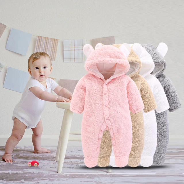 Winter Newborn Baby Boys Girls Fleece Jumpsuit Hooded Romper Warm Coat Outwear