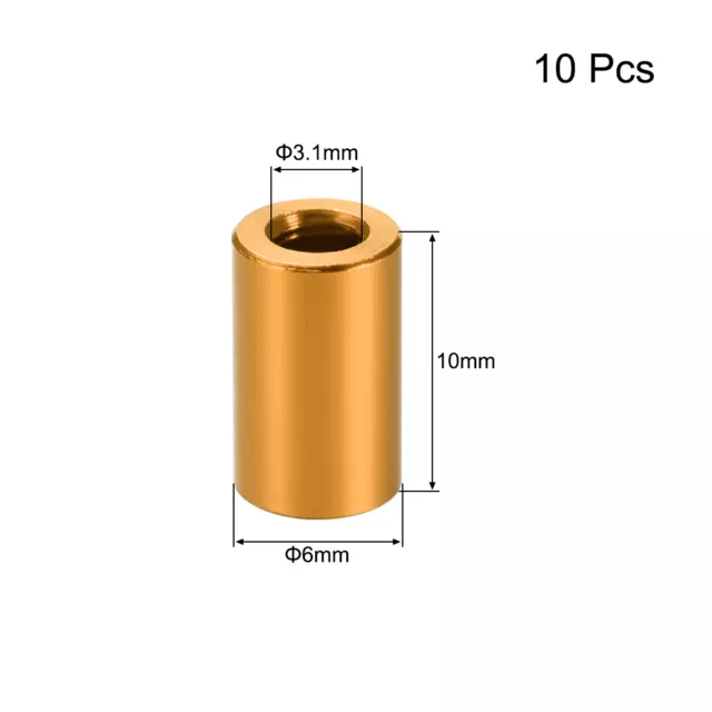 10 Pcs Round Aluminum Standoff Column Spacer 3.1x6x10mm(IDxODxH) Golden Tone 2