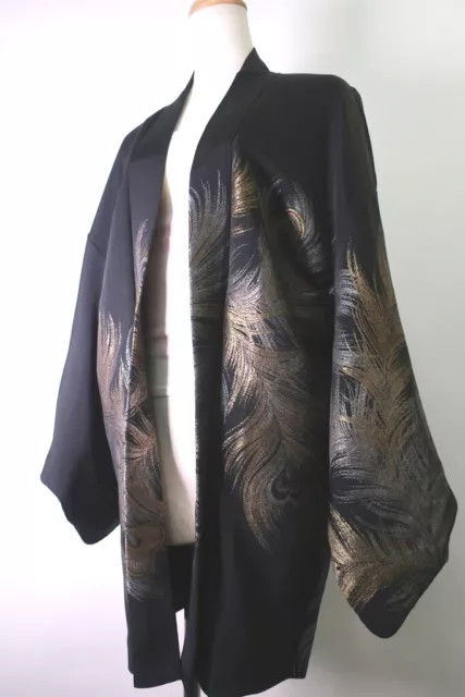 8834A5 Silk Vintage Japanese Kimono Haori Jacket Peacock feather
