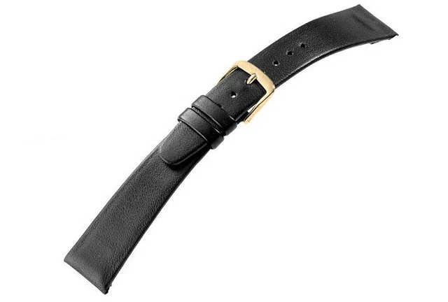 Bracelet De Montre En Cuir Lisse Noir - Largeur 20 Mm, Avec Pompe Et Anse Barette Fixe - Occasion