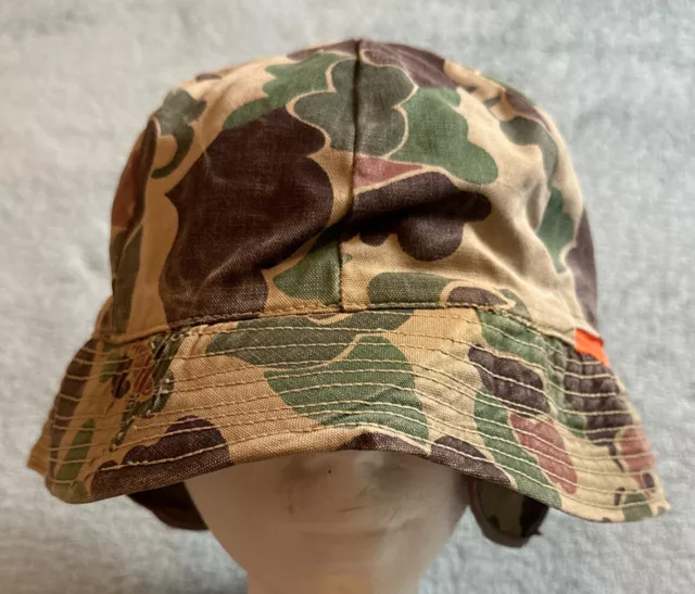 Vintage DUXBAK CAMO & HI-VIS BUCKET HAT With Neck Guard Faded (S-M?)