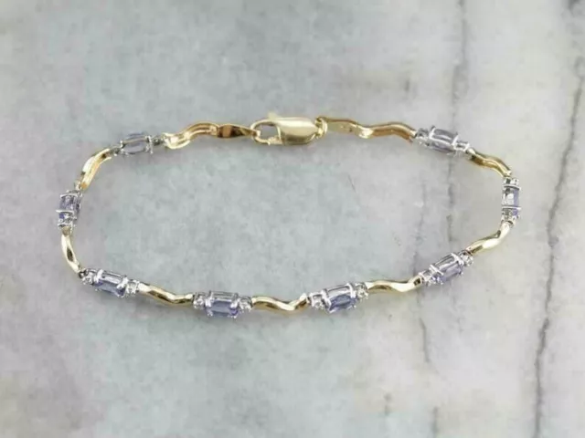 8 CT Oval Cut Simulated Tanzanite  Tennis Bracelet 925 Silver Gold Plated