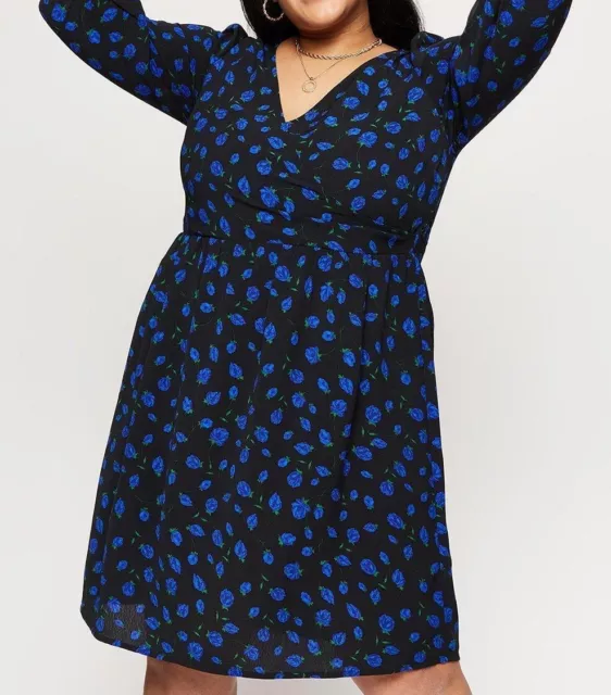 Dorothy P3Rkins Blue Rose Puff Sleeve Wrap Mini Maternity Dress New (300) Sale