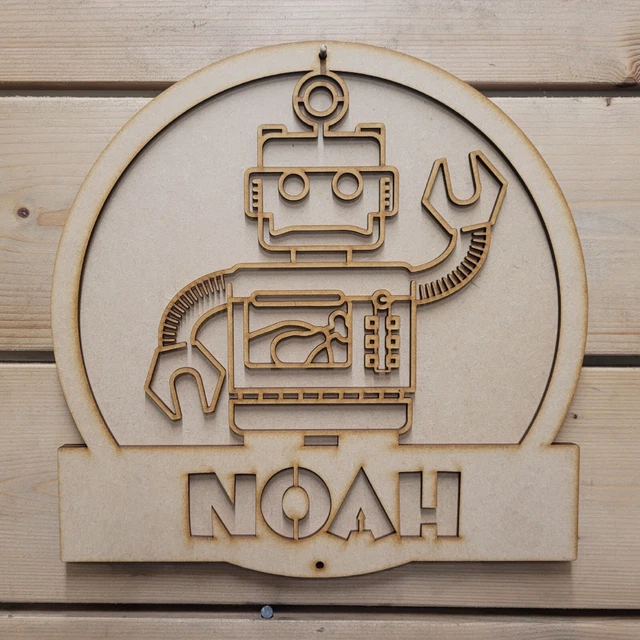 Grande 3D Cualquier Nombre Robot Letrero Arte de Pared Niños Puerta Colgante Listo para Pintar Nuevo Bebé