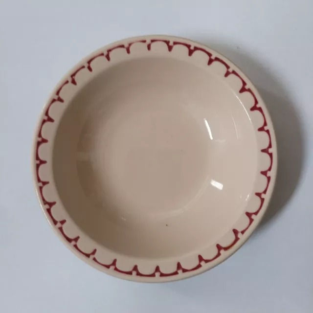 SYRACUSE China BOWL TAN Restaurant Ware ECONO RIM RED TONE TRIM 5"dia VERY NICE!