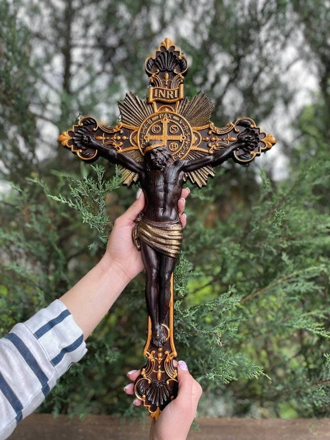 ANCIEN CRUCIFIX ANTIQUE Croix Art Sacré Croix Debout Jésus-Christ Métal