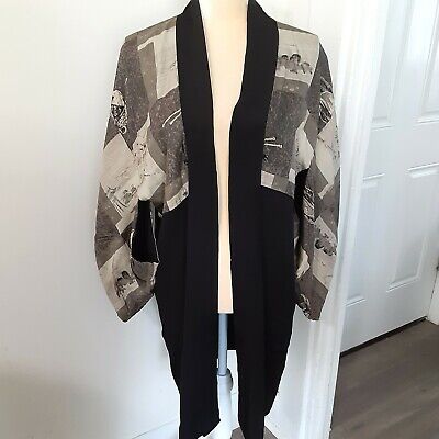 Vintage handmade? Japanese silk kimono jacket S/M gray black elegant
