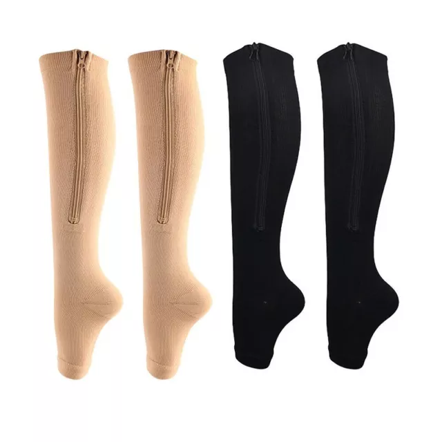 Zip Sox Compression Socks Zipper Leg Support Knee Open Toe Shaper Stockings AU 2