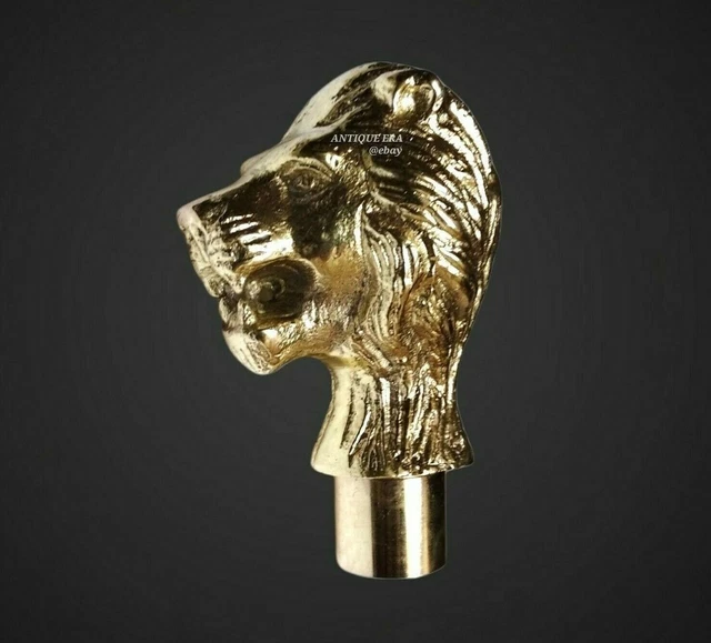 Canne En Bois Avec Poignée Laiton Lion Style Vintage - Occasion