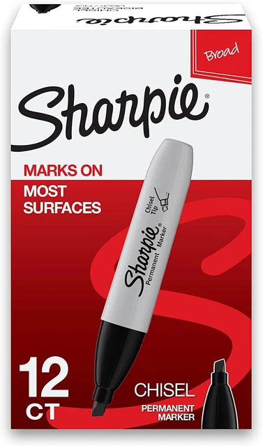 Sharpie 12 Chisel Tip Markers Permanent BLACK Ink Large Broad Marker 12-count