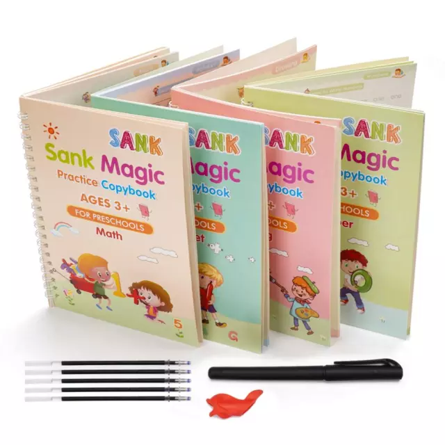 4 Books Pen Magic Copy Book Free Wiping Children's kids Writing Sticker Practice