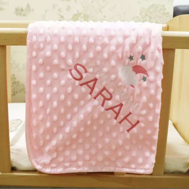 Personalised Baby Blanket Embroidered Soft Bubble Boy Girl Gift Night Newborn