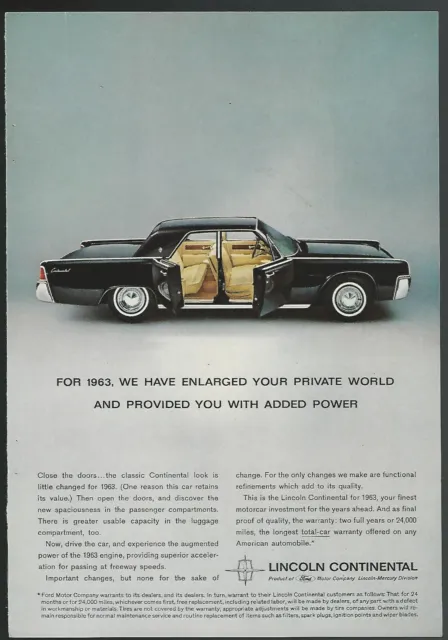 1963 LINCOLN CONTINENTAL advertisement, Ford-Lincoln Continental, Suicide doors