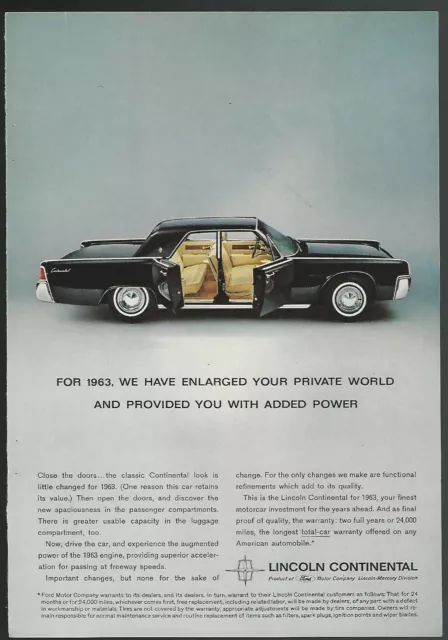 1963 LINCOLN CONTINENTAL advertisement, Ford-Lincoln Continental, Suicide doors