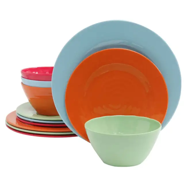 Gibson Brist 12 Piece Melamine Dinnerware Set in Assorted Colors Service for 4