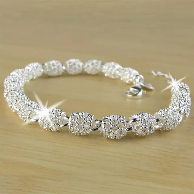 Bracelet Jonc Bijoux Argent Maille Anneaux Chaîne Gourmette Perles Amour Femme 3