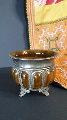 Old Silver & Amber Glass Bowl …beautiful collection & display piece 2