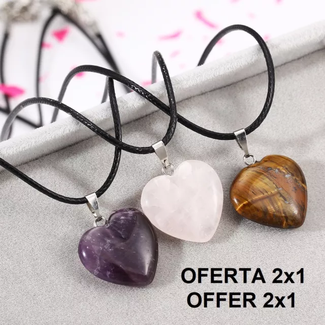 Colgante Corazón más Piedra Cuarzos OFERTA 2x1 OFFER Stone Heart Quartz Pendant