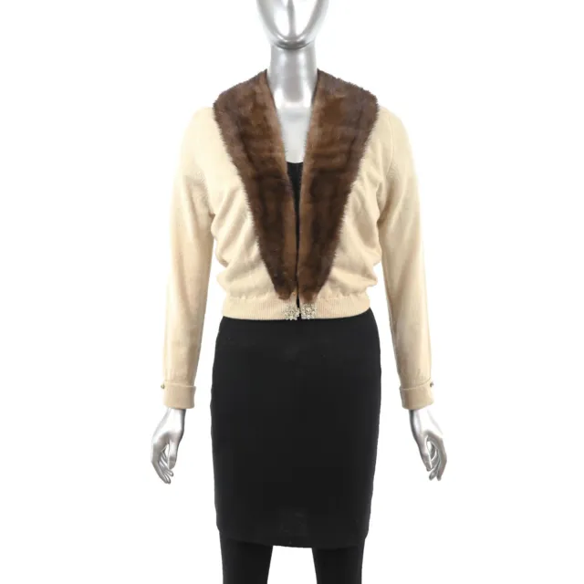 Beige Sweater with Mink Collar- Size XS
