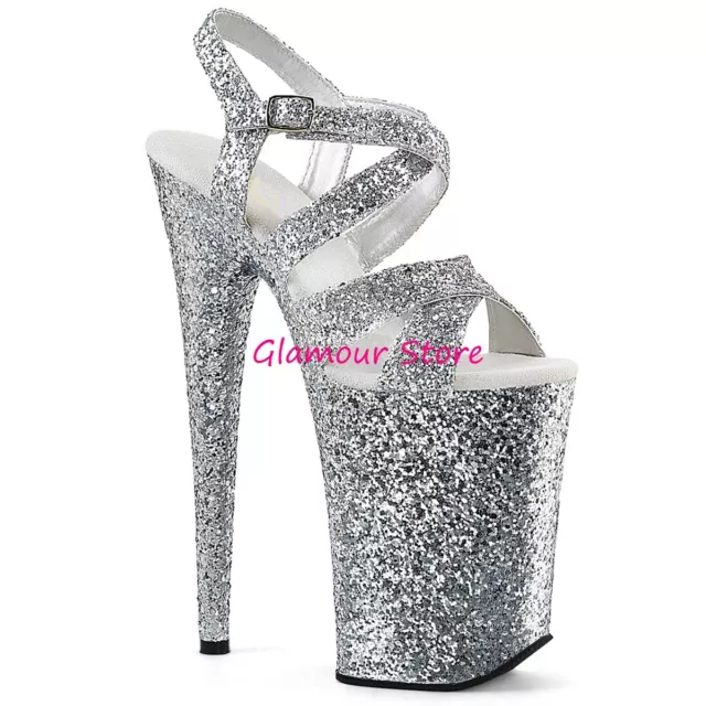 Sexy SANDALI GLITTER tacco 23 dal 35 al 39 ARGENTO cinturino plateau scarpe CLUB