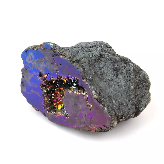 AURA Bergkristall Druse Ø 49 mm AA-Qualität metallisch bedampft Stufe Geode B68