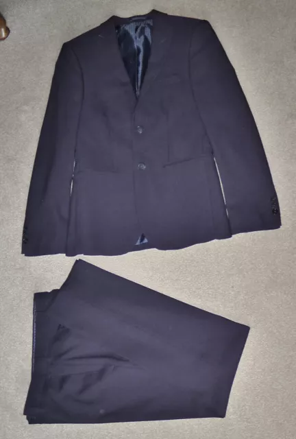 Men's Blue M&S Collection Slim Fit Suit Jacket Size 34 Trousers W30 L30.5