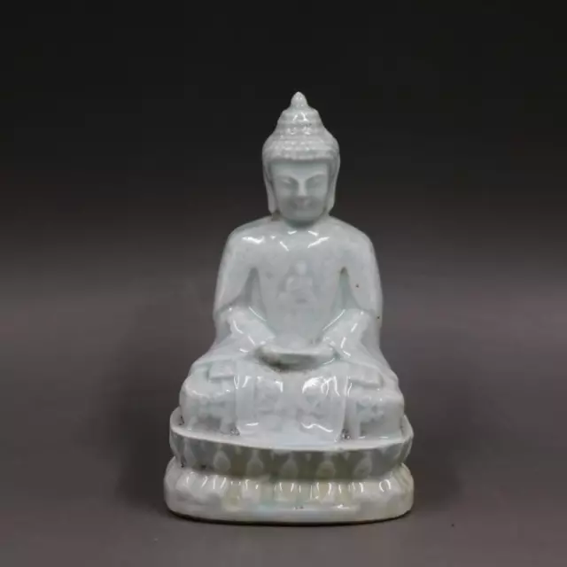 Chinese Song Hutian Kiln Celadon Glaze Porcelain Figurine Buddha Statue 5.5 inch