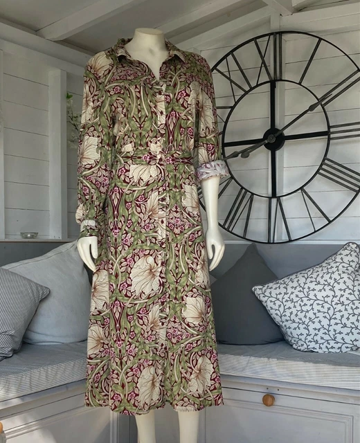 H M WILLIAM MORRIS Co Pimpernel Aubergine Floral Print Midi Shirt