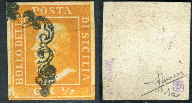 1859 ANTICHI STATI ITALIANI SICILIA 1/2 GRANA ARANCIO I TAV SASSONE 1a LOTTO 505