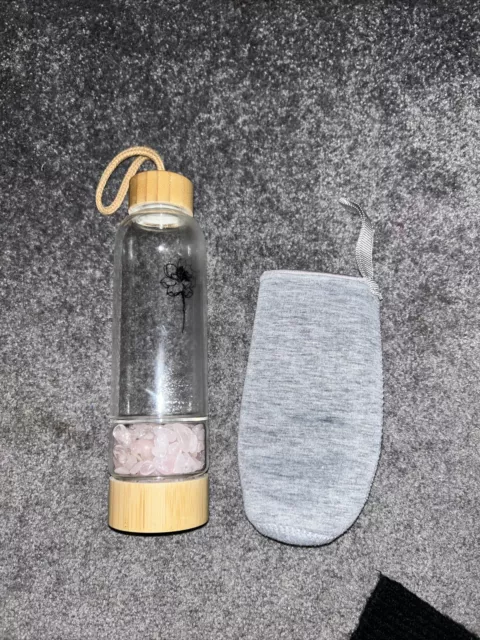 Water Bottle with Crystal Stone & Tea Infuser Rose Quartz/Amethyst Crystal