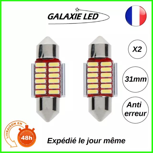 AMPOULE LED C5W C10W NAVETTE 31mm 32mm 6000K BLANC ANTI ERREUR CANBUS AUTO MOTO